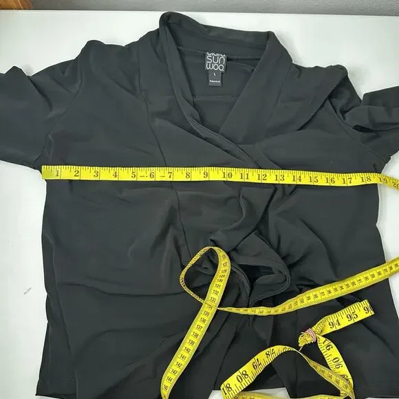 Clara Sun Woo Cardigan Sweater Womens Large Black Open Slinky Office Business - Picture 7 of 9